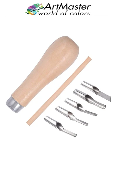 Linol Oyma Seti 7 Li 1 Paket Ahşap Saplı Linol Oyma Kesme Bıçak Seti 5 Bıçaklı 7 Parça Linolyum Baskı Ahşap Saplı - 4