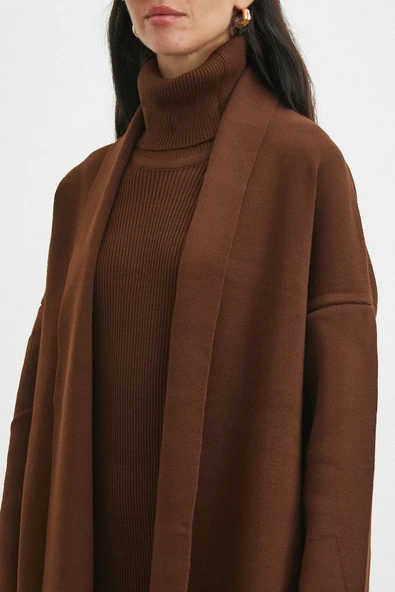 Uzun Elbiseli Hırka Triko Takım Kahve - 4