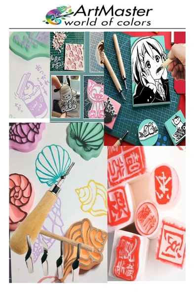 Linol Oyma Seti 7 Li 1 Paket Ahşap Saplı Linol Oyma Kesme Bıçak Seti 5 Bıçaklı 7 Parça Linolyum Baskı Ahşap Saplı - 5