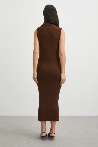 Uzun Elbiseli Hırka Triko Takım Kahve - 6