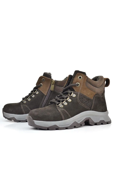 Rakerplus Hakiki Deri Kahverengi Fermuarlı Trekking Çocuk Bot - Resim 5