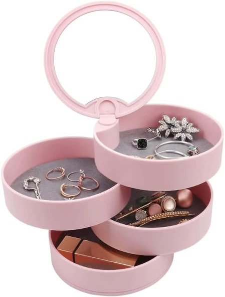 4 Katlı 360 Yuvarlak Mücevher Kutusu Mücevher Düzenleyici Kutu ürün görseli