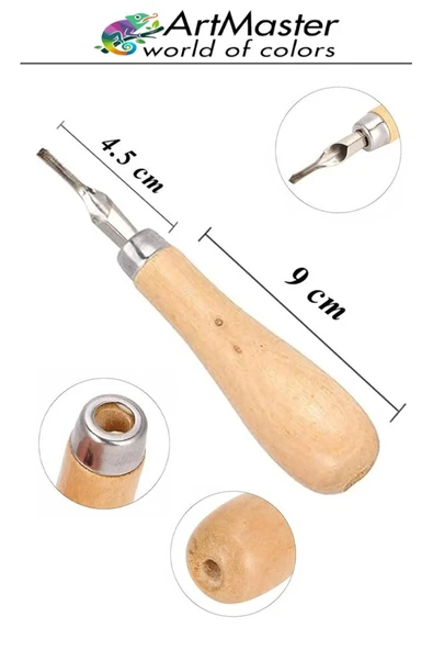 Linol Oyma Seti 7 Li 1 Paket Ahşap Saplı Linol Oyma Kesme Bıçak Seti 5 Bıçaklı 7 Parça Linolyum Baskı Ahşap Saplı - 2