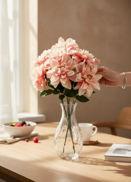 Yapay Çiçek Pembe Açık 7li Yıldız Çiçeği Demeti 40*30cm - Resim 5