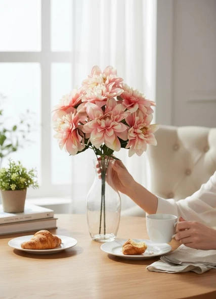 Yapay Çiçek Pembe Açık 7li Yıldız Çiçeği Demeti 40*30cm - Resim 8