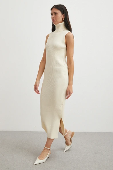 Uzun Elbiseli Hırka Triko Takım Ekru - 6