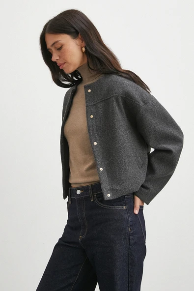 Beli Lastikli Düğmeli Bomber Ceket Antirasit - Resim 3