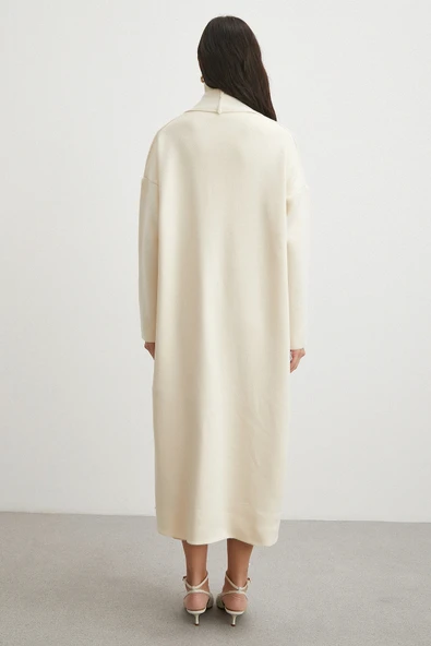 Uzun Elbiseli Hırka Triko Takım Ekru - 5