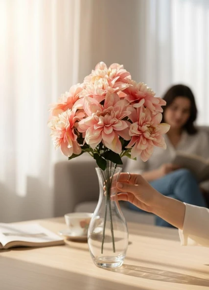 Yapay Çiçek Pembe Açık 7li Yıldız Çiçeği Demeti 40*30cm - Resim 7