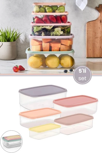 5’li İç içe Geçen Kapaklı Saklama Kabı Seti, Buzdolabı Piknik Ofis Pratik Saklama Kutusu 5’li Set ürün görseli 1