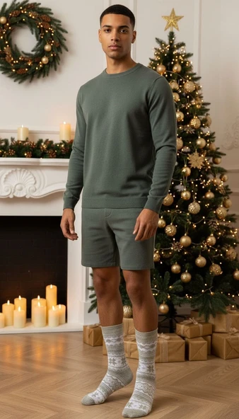 Plus Scorpion Erkek Yılbaşı Soket Çorap – Pamuklu, Desenli, Sıcak Tutan Noel Temalı 40-45 Numara - Resim 4