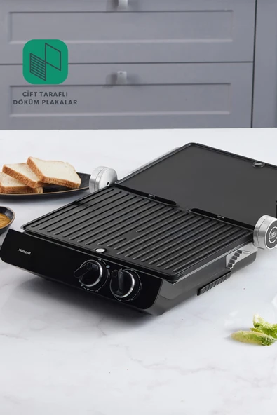 HOMEND Grilliant 1342h 3 In 1 Inox Gövde Çift Taraflı XL Döküm Plaka Tost Ve Izgara Makinesi - Resim 4