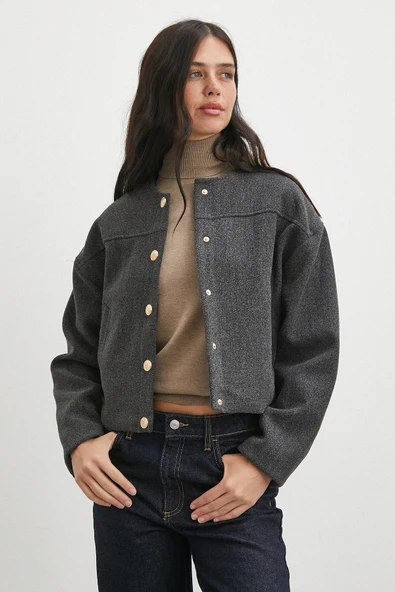 Beli Lastikli Düğmeli Bomber Ceket Antirasit - Resim 4