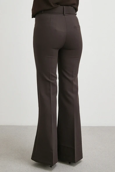 Kemerli İspanyol Paça Pantolon Kahve - Resim 6