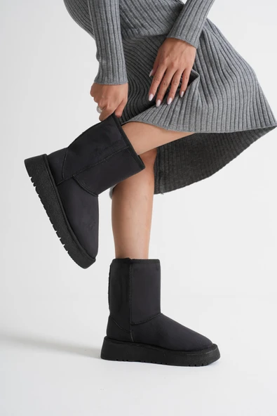 Asina Kadın Siyah Kışlık Kürklü Bot - Resim 5