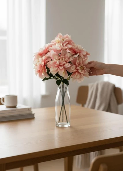 Yapay Çiçek Pembe Açık 7li Yıldız Çiçeği Demeti 40*30cm - Resim 6