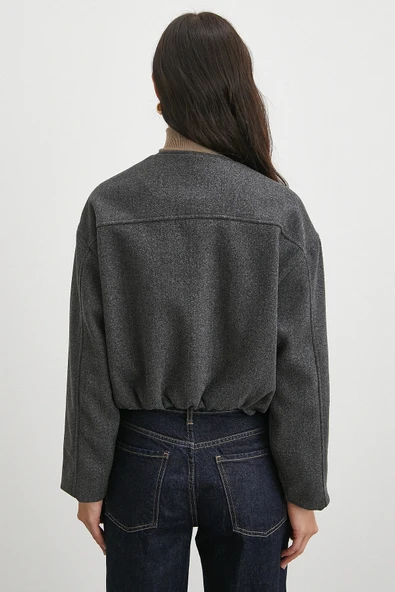 Beli Lastikli Düğmeli Bomber Ceket Antirasit - Resim 6