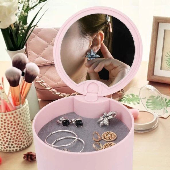 4 Katlı 360 Yuvarlak Mücevher Kutusu Mücevher Düzenleyici Kutu - Resim 3