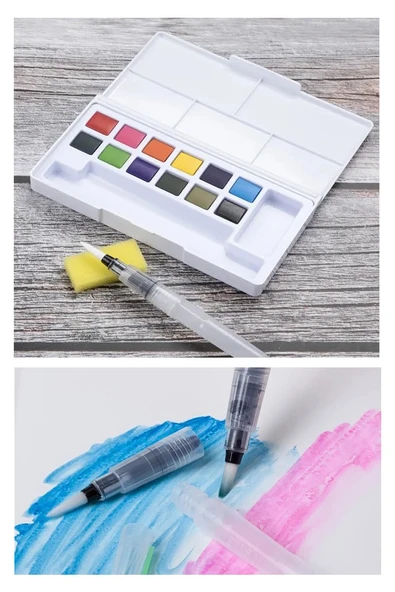 36 Renk Tablet Sulu Boya ve A4 Telli Suluboya Bloğu Kağıdı A4 210gr 20 Yaprak İnce Dokulu Taş Suluboya Plastik Kutulu - Resim 4
