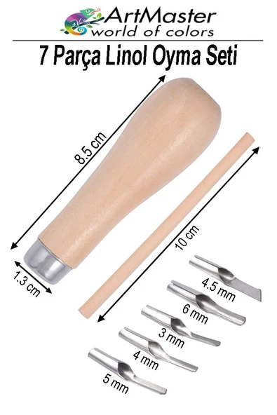 Linol Oyma Seti 7 Li 1 Paket Ahşap Saplı Linol Oyma Kesme Bıçak Seti 5 Bıçaklı 7 Parça Linolyum Baskı Ahşap Saplı