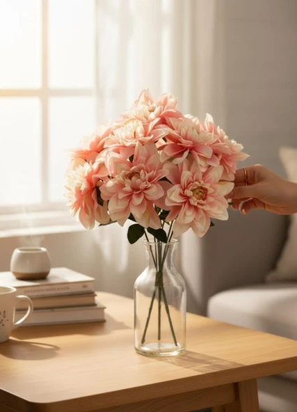 Yapay Çiçek Pembe Açık 7li Yıldız Çiçeği Demeti 40*30cm ürün görseli 1