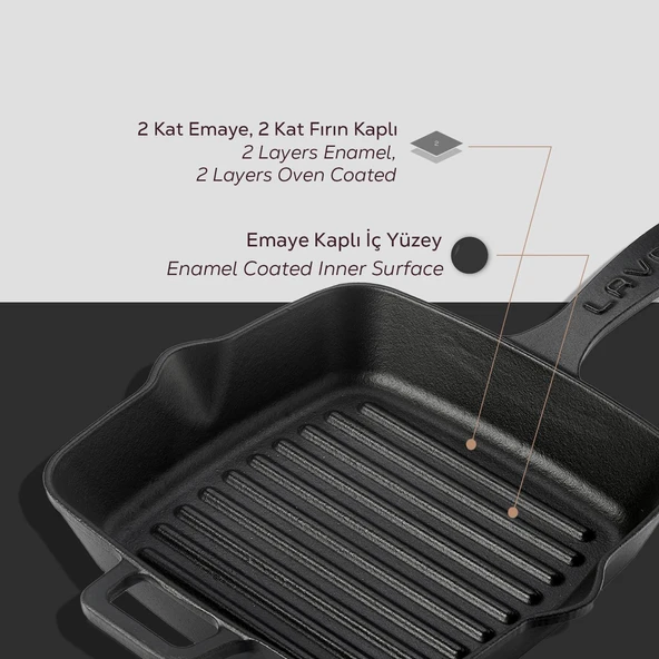 Lava Döküm Kare Izgara Tava Döküm Demir Yekpare Saplı Ölçü 20x20cm. - Resim 6