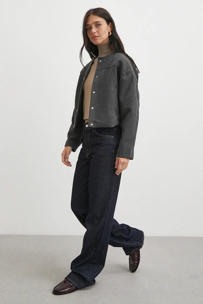 Beli Lastikli Düğmeli Bomber Ceket Antirasit - Resim 2