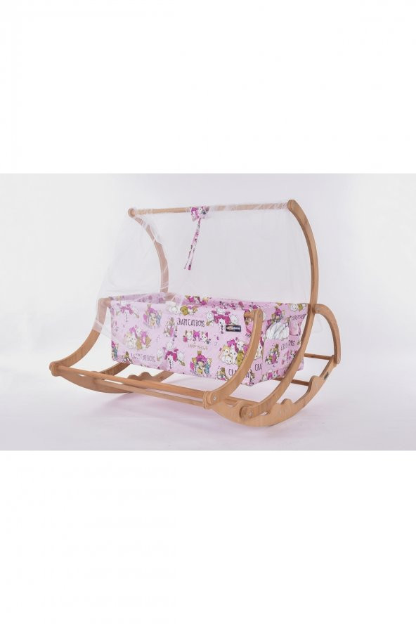 Biray Serisi Anne Yanı, Yerde Sallamalı Bebek Beşiği / Pembe Çılgın Kediler (Crazy Cat Boys Pink)
