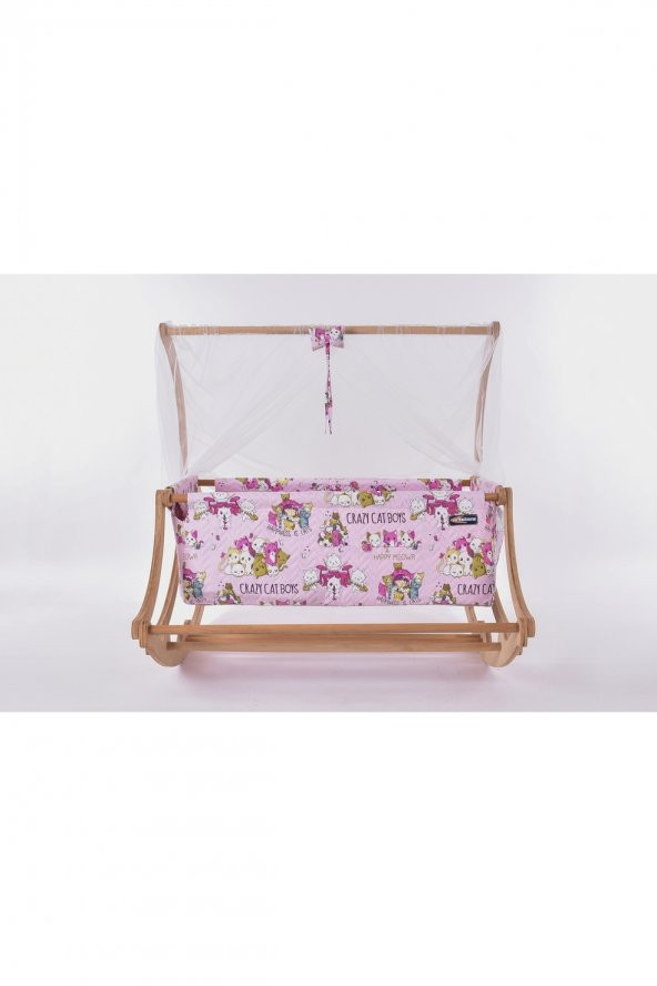 Biray Serisi Anne Yanı, Yerde Sallamalı Bebek Beşiği / Pembe Çılgın Kediler (Crazy Cat Boys Pink) - 2