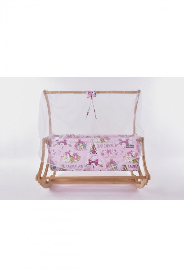 Biray Serisi Anne Yanı, Yerde Sallamalı Bebek Beşiği / Pembe Çılgın Kediler (Crazy Cat Boys Pink) - 3