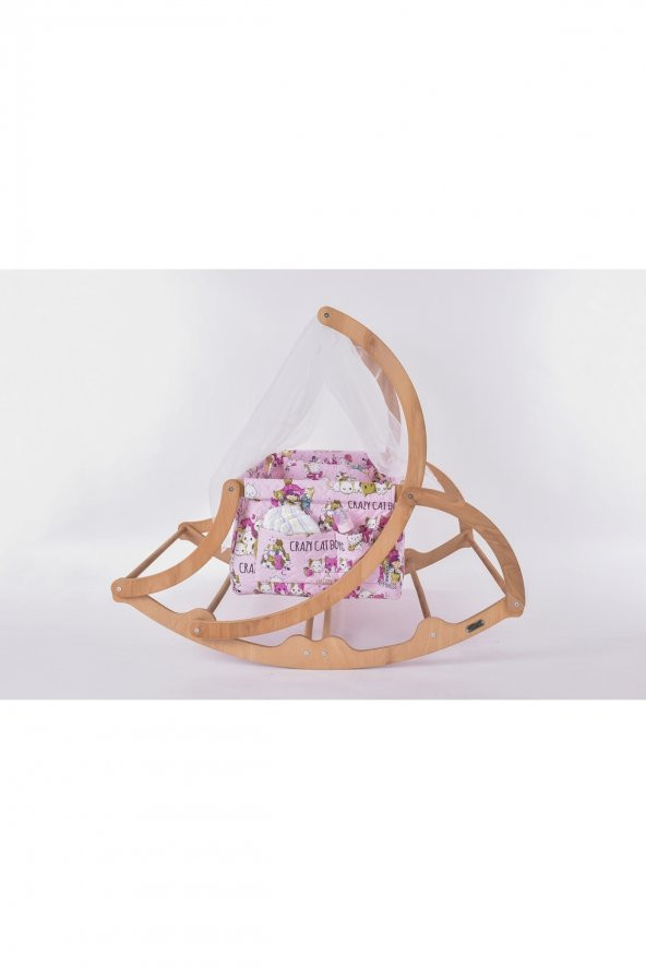 Biray Serisi Anne Yanı, Yerde Sallamalı Bebek Beşiği / Pembe Çılgın Kediler (Crazy Cat Boys Pink) - 4