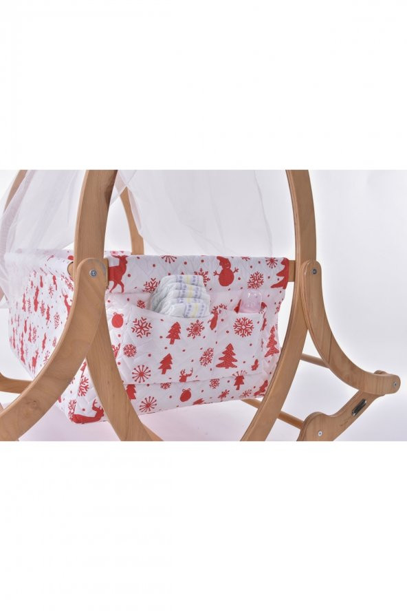 Bade Serisi Anne Yanı, Yerde Sallamalı Bebek Beşiği / Kırmızı Kar Tanesi (Christmas Miracle Red) - 5