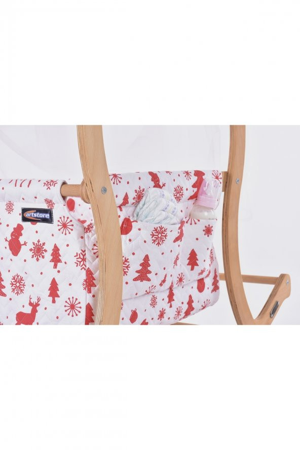 Cansu Serisi Anne Yanı, Yerde Sallamalı Bebek Beşiği / Kırmızı Kar Tanesi (Christmas Miracle Red) - 5