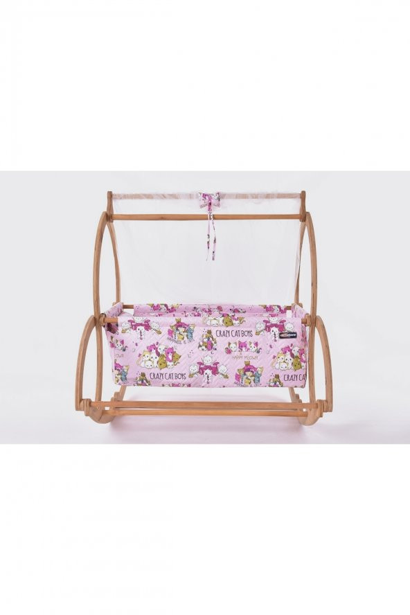 Dirim Serisi Anne Yanı, Yerde Sallamalı Bebek Beşiği / Pembe Çılgın Kediler (Crazy Cat Boys Pink) - 2