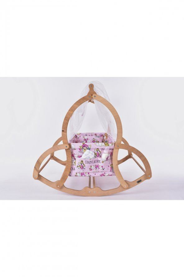 Dirim Serisi Anne Yanı, Yerde Sallamalı Bebek Beşiği / Pembe Çılgın Kediler (Crazy Cat Boys Pink) - 4