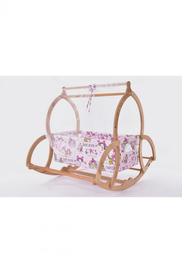 Dirim Serisi Anne Yanı, Yerde Sallamalı Bebek Beşiği / Pembe Çılgın Kediler (Crazy Cat Boys Pink)