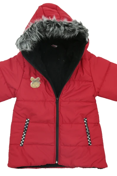 Kız Çocuk Peluş Astarlı - Fermuar Kapatmalı-Kürklü Kapüşonlu Mont 12357 - Resim 6