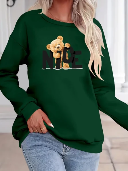 Kadın Uzun Kollu Bisiklet Yaka Viskon Iki Iplik Bluz - Resim 2