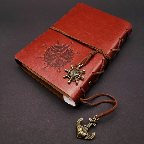 Kahverengi Pusula Temalı Deri Defter ürün görseli