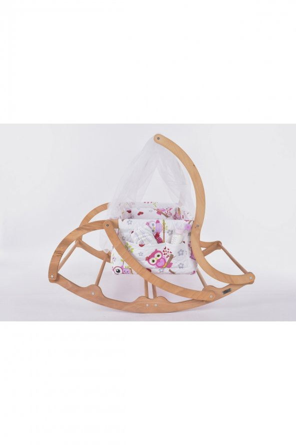 Kuğu Serisi Anne Yanı, Yerde Sallamalı Bebek Beşiği / Pembe Baykuş (Coy Owls) - 4