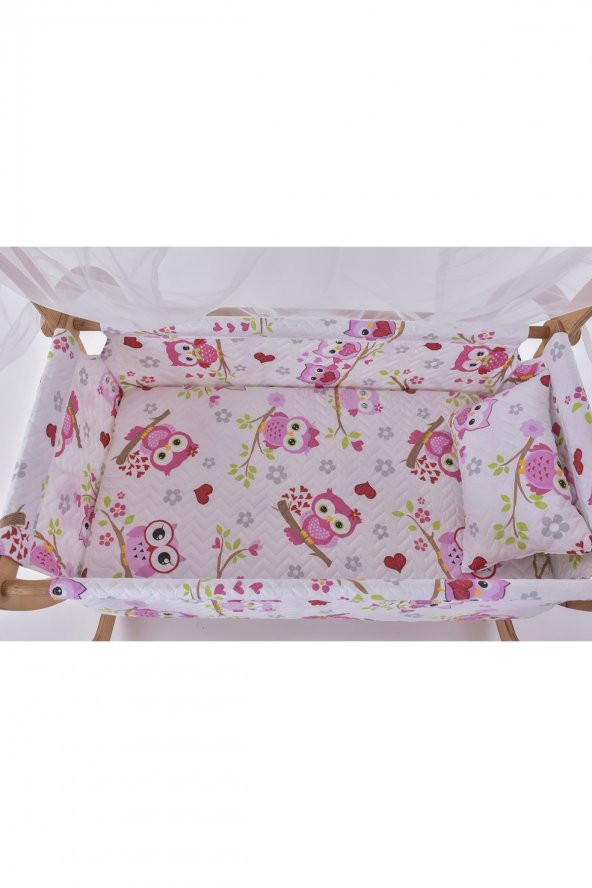 Kuğu Serisi Anne Yanı, Yerde Sallamalı Bebek Beşiği / Pembe Baykuş (Coy Owls) - 6