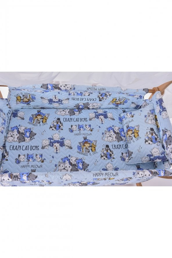 Tuana Serisi Anne Yanı, Yerde Sallamalı Bebek Beşiği / Mavi Çılgın Kediler (Crazy Cat Boys Blue) - 6