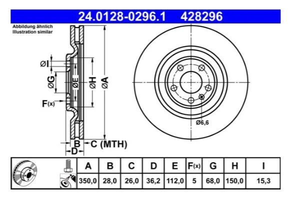 Vag Fren Diski Arka A6 A7 Q8 19 > Touareg Q8 Quattro 18> Q7 16> - Ate 24 0128-0296 1 - Resim 1
