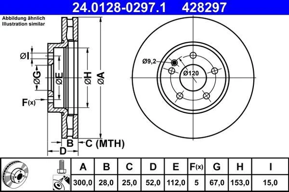 Mercedes Fren Diski On Vito W447 14> - Ate 24 0128-0297 1 ürün görseli