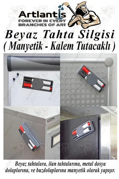 Yazı Tahta Kalemi ve Yazı Tahta Silgisi Plastik Mıknatıslı 1 Paket Beyaz Yazı Tahtası Kalemi Silgisi ve Kartuşu Manyetik - 4