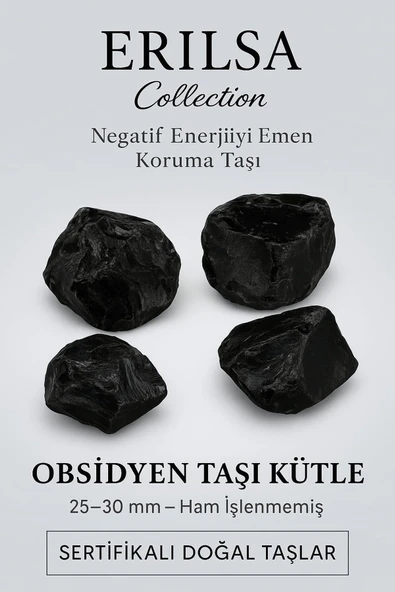 Sertifikalı Obsidyen Taşı Kütle 25-30 mm Ham İşlenmemiş - Doğal Koruma Taşı ürün görseli