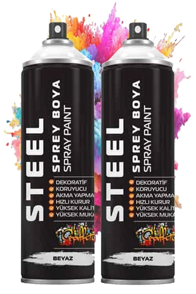 Beyaz Sprey Boya 200 ml 2 Adet Hızlı Kuruyan Profesyonel Ahşap Plastik Demir Metal Cam Porselen Duvar Renkli