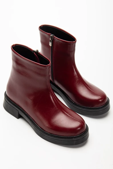 02-3033 Bordo Kırışık Rugan Fermuarlı Günlük Kadın Bot - 5