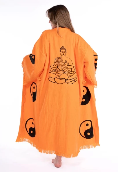 Budha %100 Pamuk Taş Baskı Özel Tasarım Bornoz