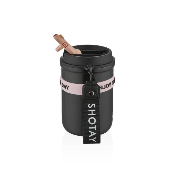 Shotay Strow Coffe Çelik Mug.410 Ml. Siyah SHT-ST-8136 - Resim 2